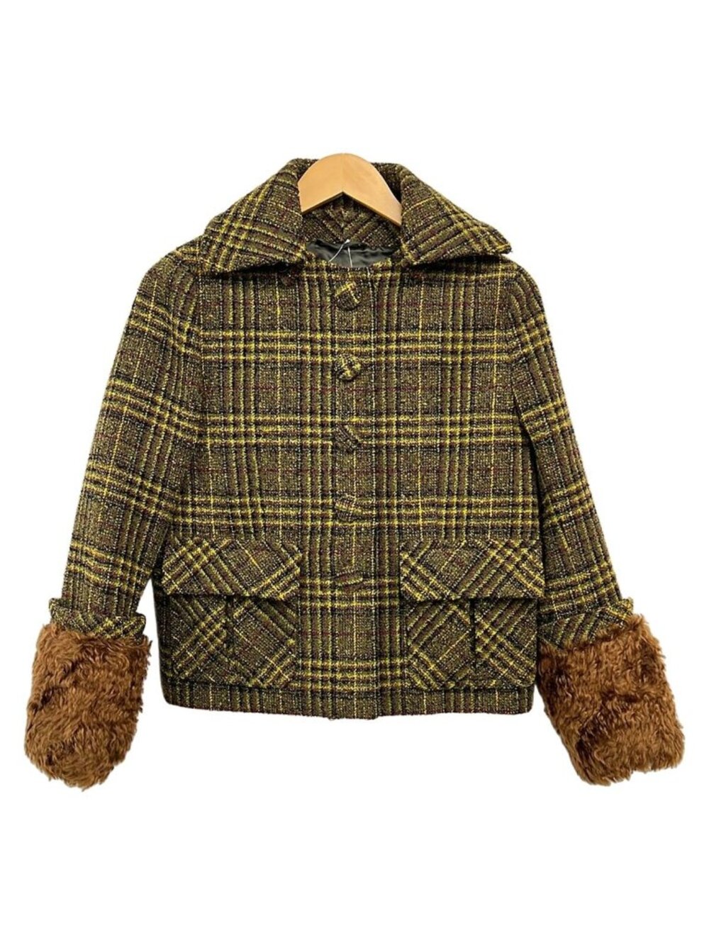 Prada Coat S Khaki Dark Brown Multi 38